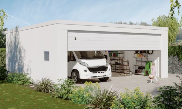 Caravan Doppelgarage als Gro&szlig;raumgarage mit einem gro&szlig;en durchgehenden Sectionaltor