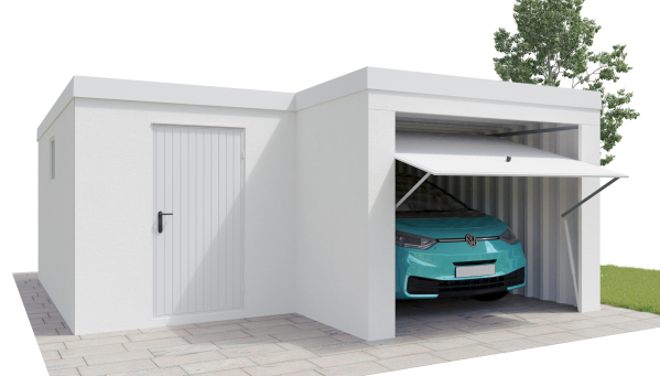 Fertiggarage mit seitlich angeschlossenem Ger&auml;teraum